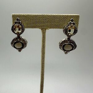 NWOT faceted Smokey Quartz and Citrine w/ cz accents, statement earrings in 925!
